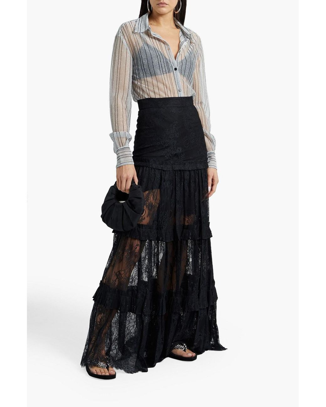 Alexis Yedda Tiered Chantilly Lace Maxi Skirt in Black | Lyst