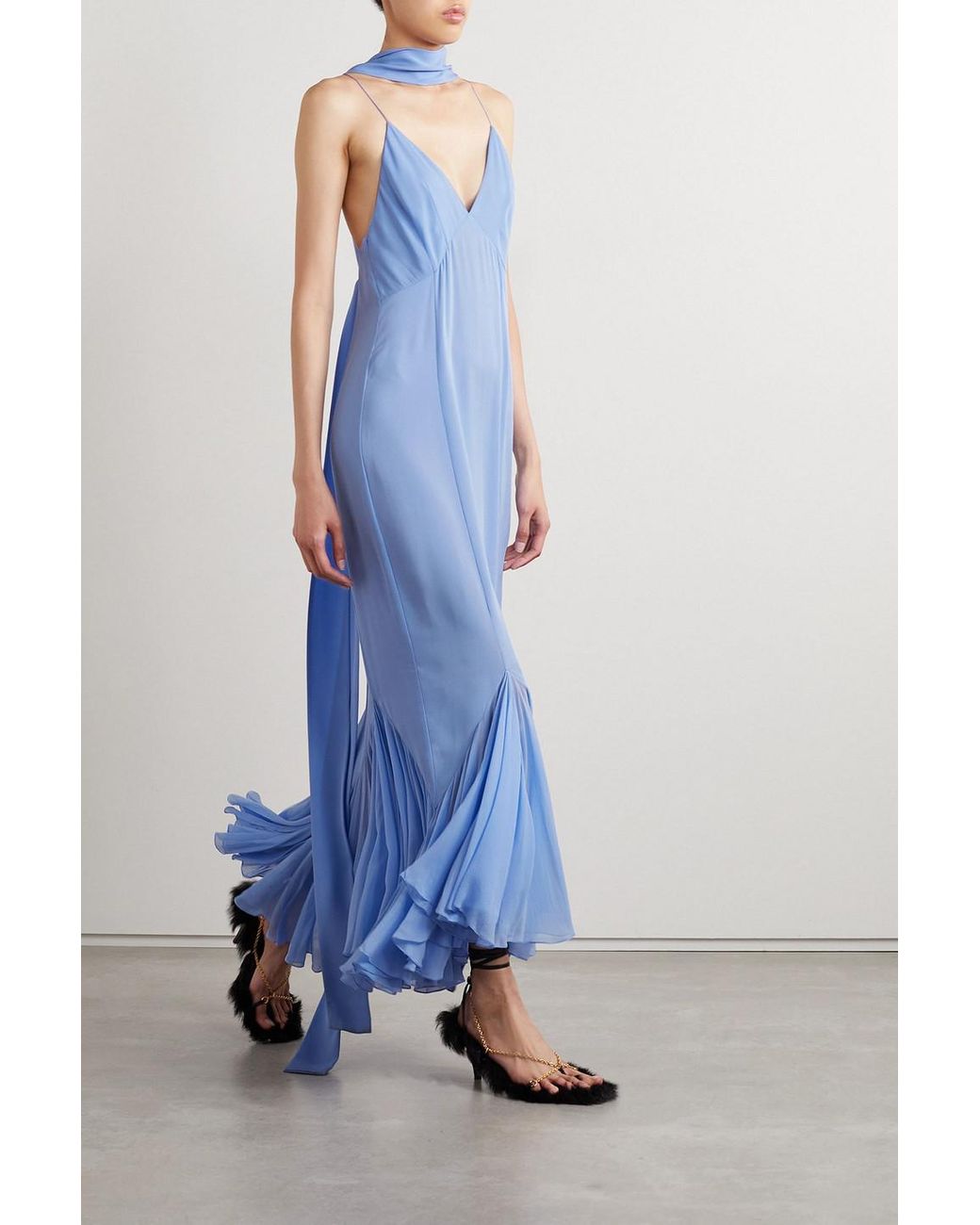 KHAITE Candita Scarf-detailed Gathered Silk-georgette Maxi Dress in Blue | Lyst KHAITE Candita Scarf-detailed Gathered Silk-georgette Maxi Dress in Blue | Lyst
