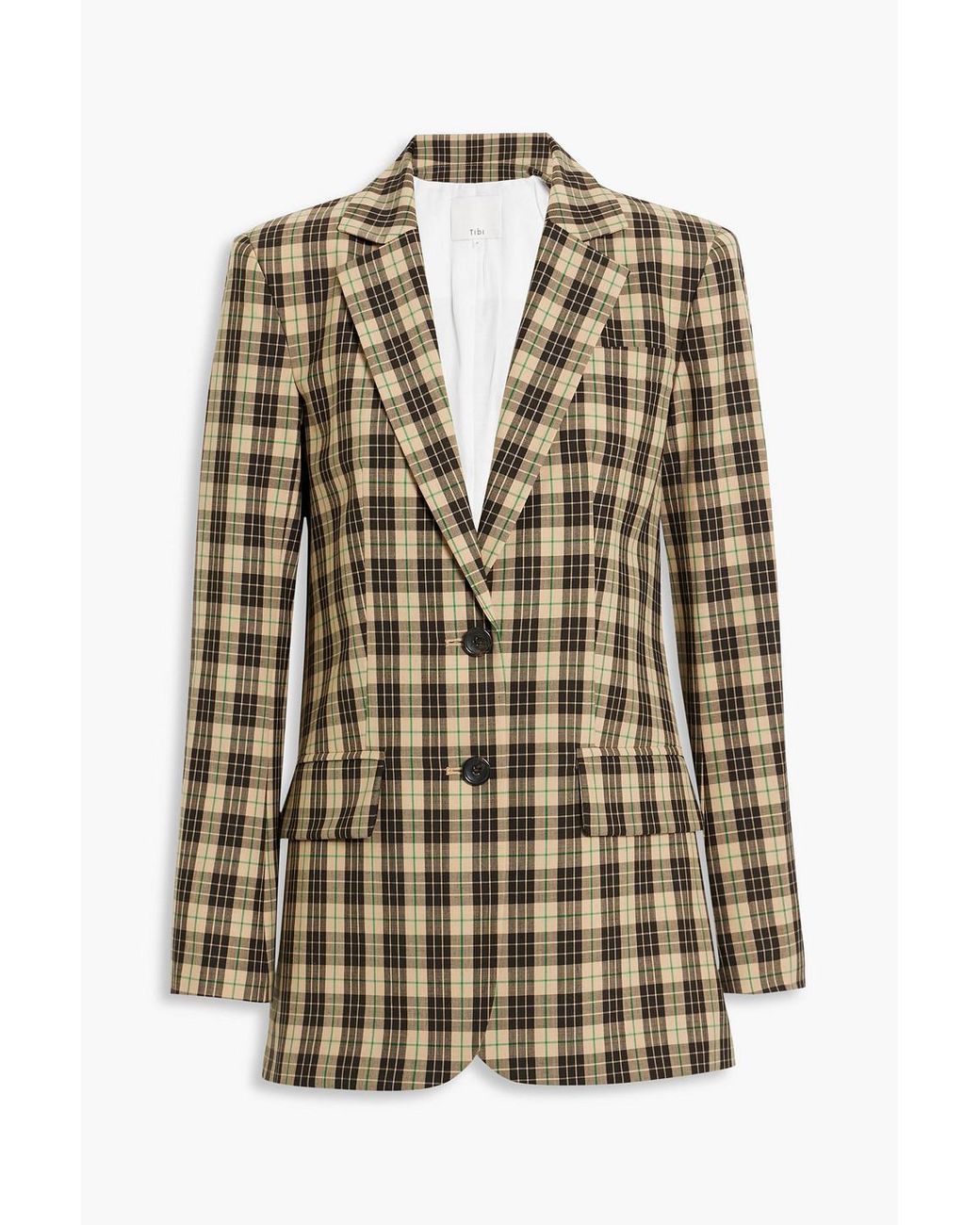 Tibi Tristan Checked Twill Blazer in Natural Lyst UK