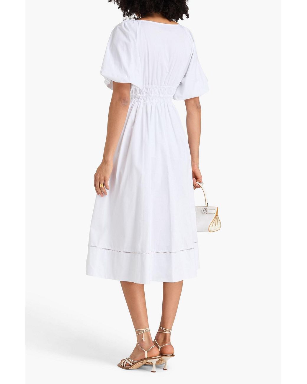 Tory Burch White Shirred Cotton-poplin Midi Dress