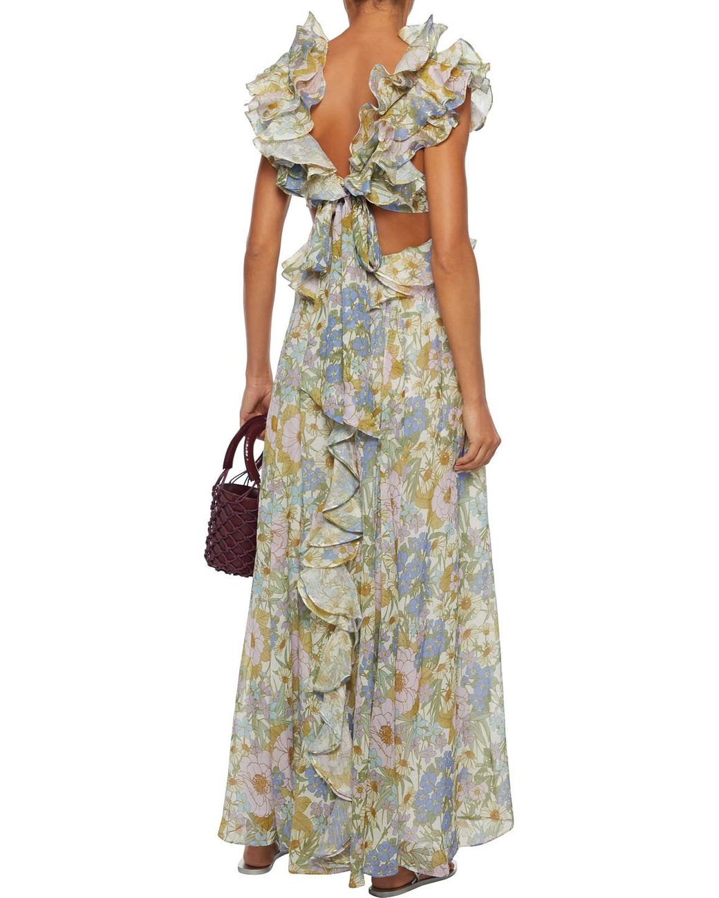 super eight floral ruffle cotton & silk maxi dress Zimmermann Super Eight Cutout Ruffled Floral-print Cotton And Silk-blend  Voile Maxi Dress Sage Green