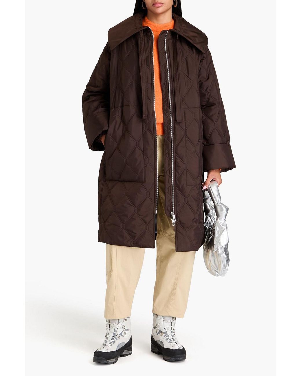 Ganni Quilted Ripstop Coat in Brown | Lyst Canada
