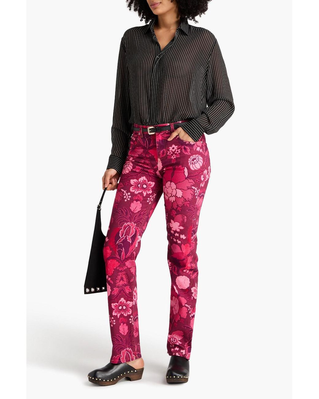 Etro Red Floral-print High-rise Straight-leg Jeans