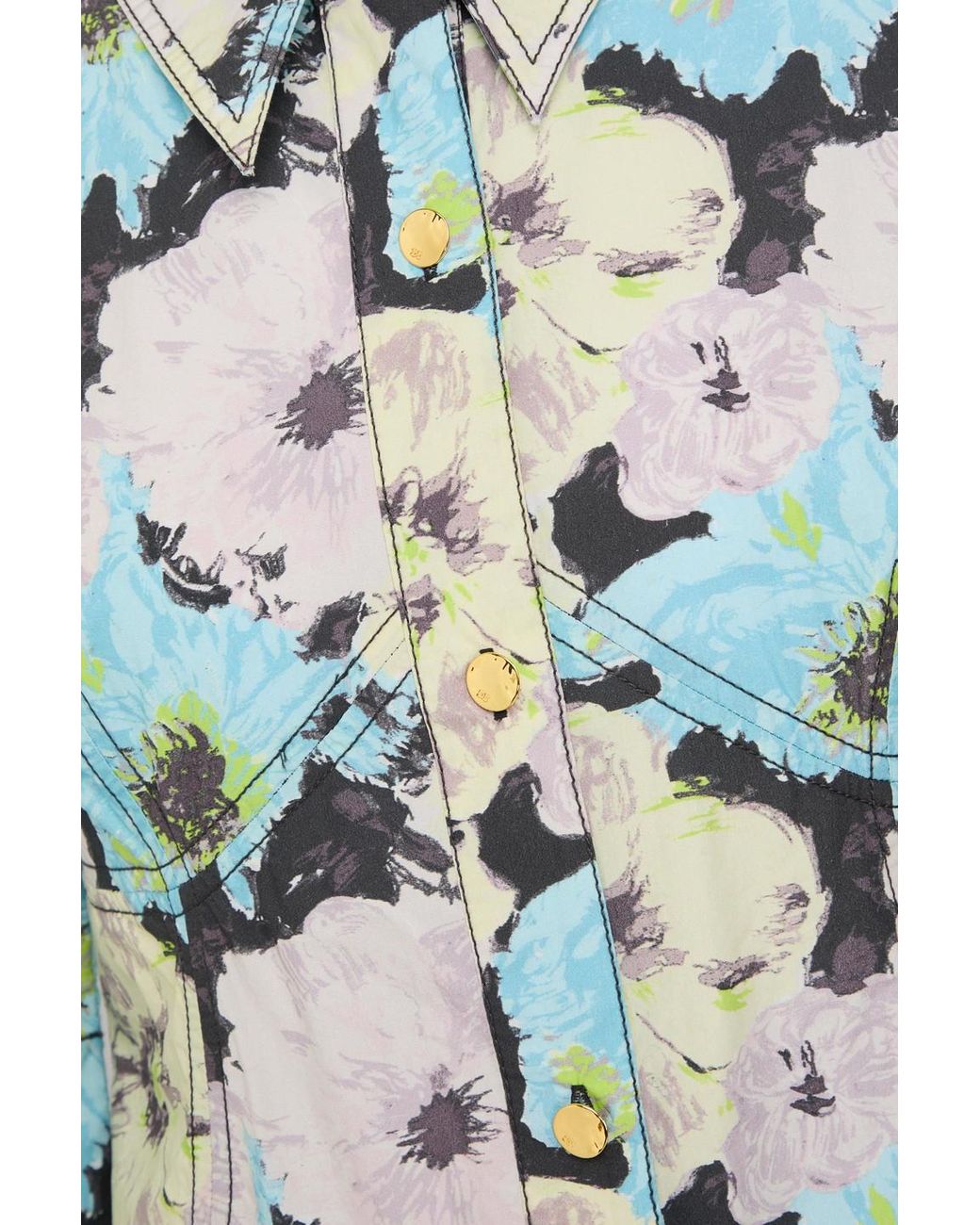 Ganni White Floral-print Cotton-poplin Midi Shirt Dress