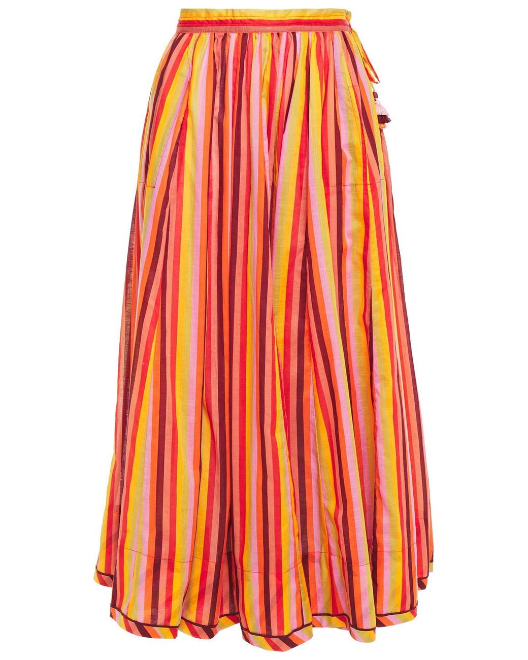 Zimmermann Cotton Gathered Striped Mousseline Midi Skirt Orange - Lyst