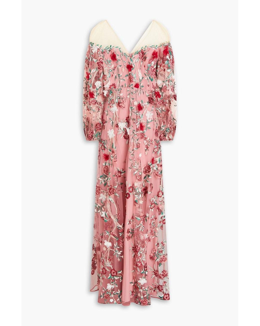 marchesa notte floral appliqud embroidered tulle midi dress Marchesa Notte Cocktail Dress