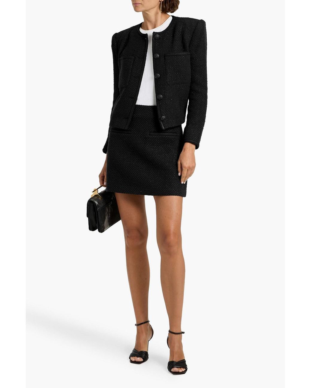 Veronica Beard Black Perry Metallic Cotton-Blend Tweed Mini Skirt