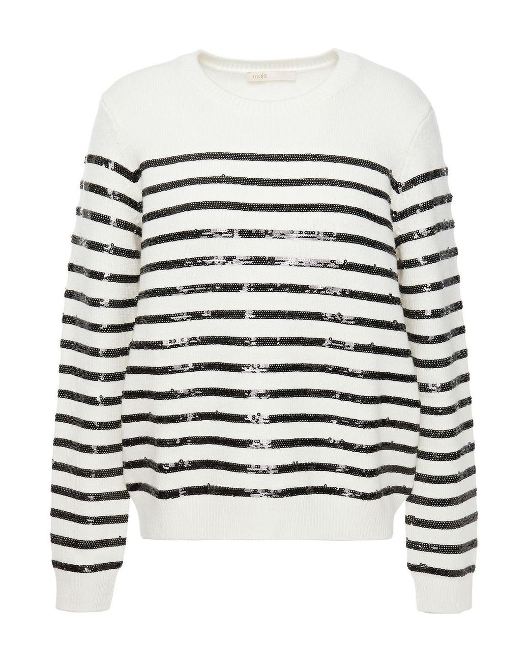 Maje Mystrip Sequin-embellished Striped Knitted Sweater in White | Lyst  Canada