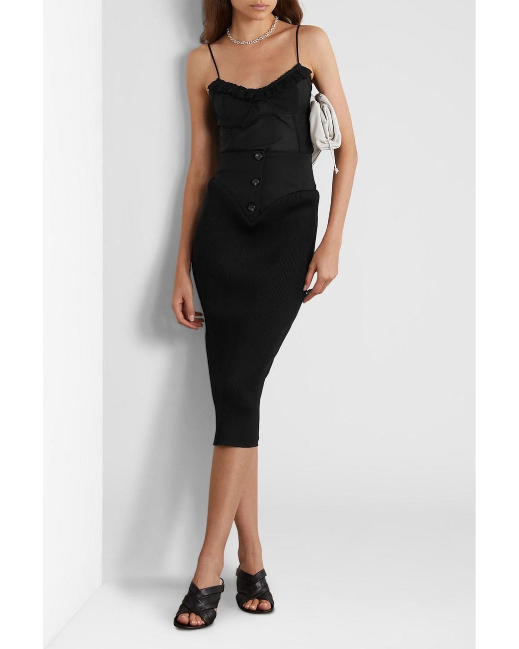 Renaissance Renaissance Black Twill-paneled Jersey Midi Pencil Skirt