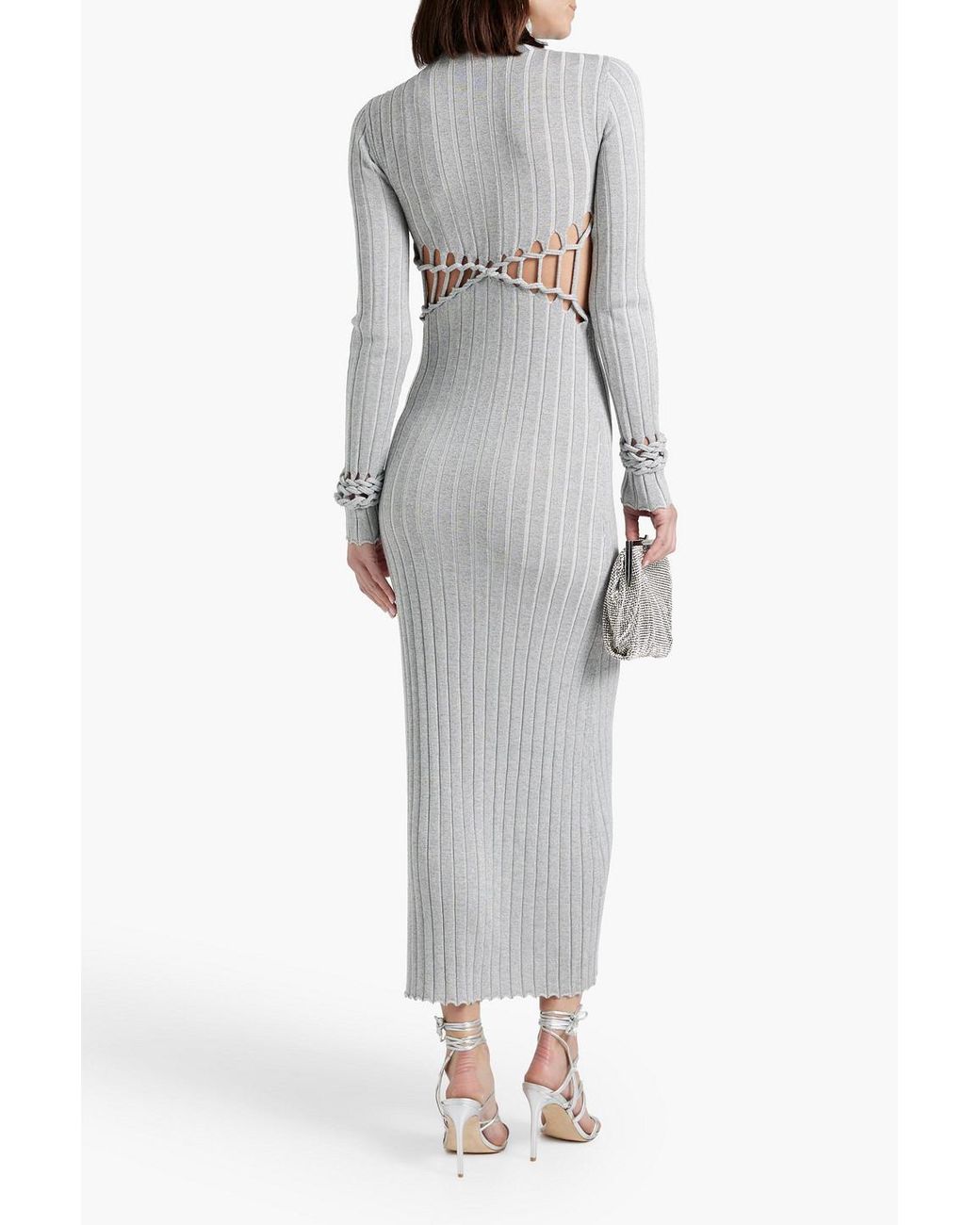 Dion Lee Cutout Ribbed-knit Maxi Dress in Gray | Lyst
