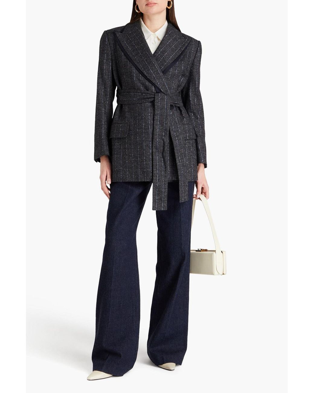 Dolce & Gabbana Black Wrap-effect Pinstriped Felt Jacket
