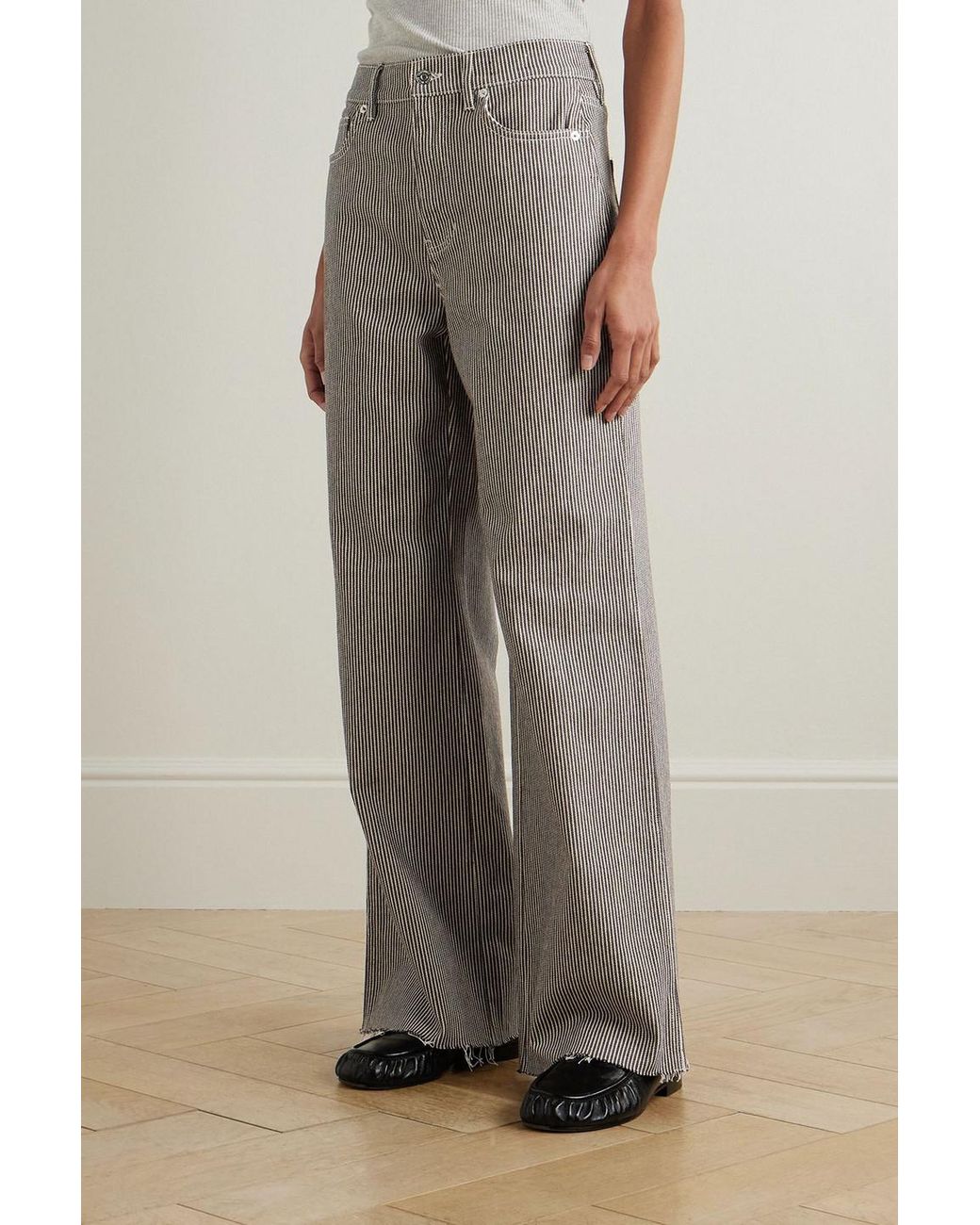 Veronica Beard Gray Taylor Frayed Striped High-rise Wide-leg Jeans