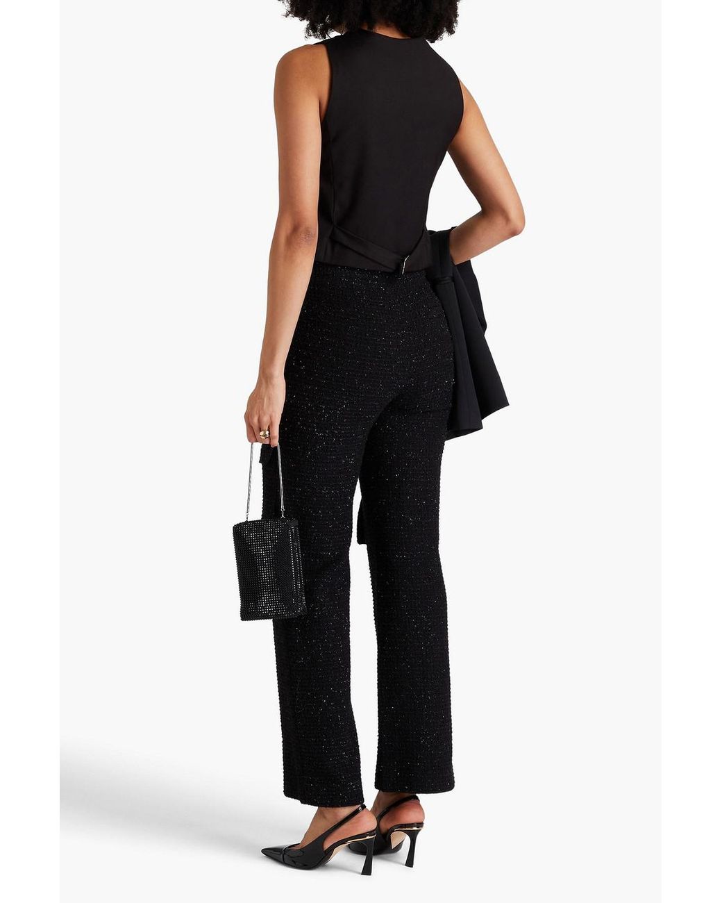 Maje Black Metallic Cotton-Blend Tweed Straight-Leg Pants