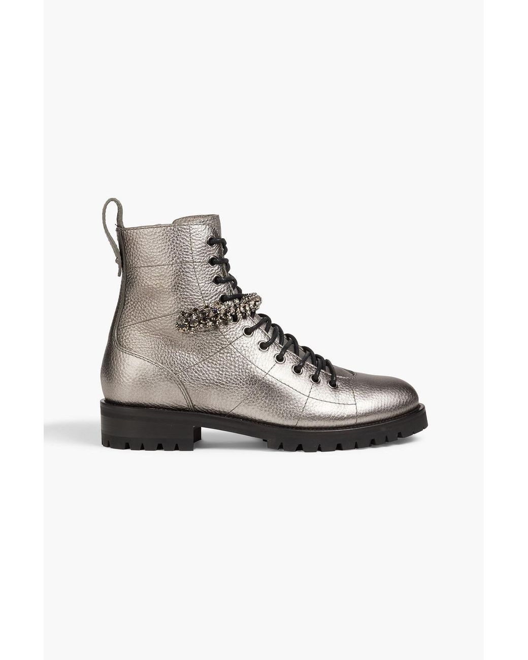 Jimmy Choo Cruz Embellished Pebbledleather Combat Boots in Metallic Lyst