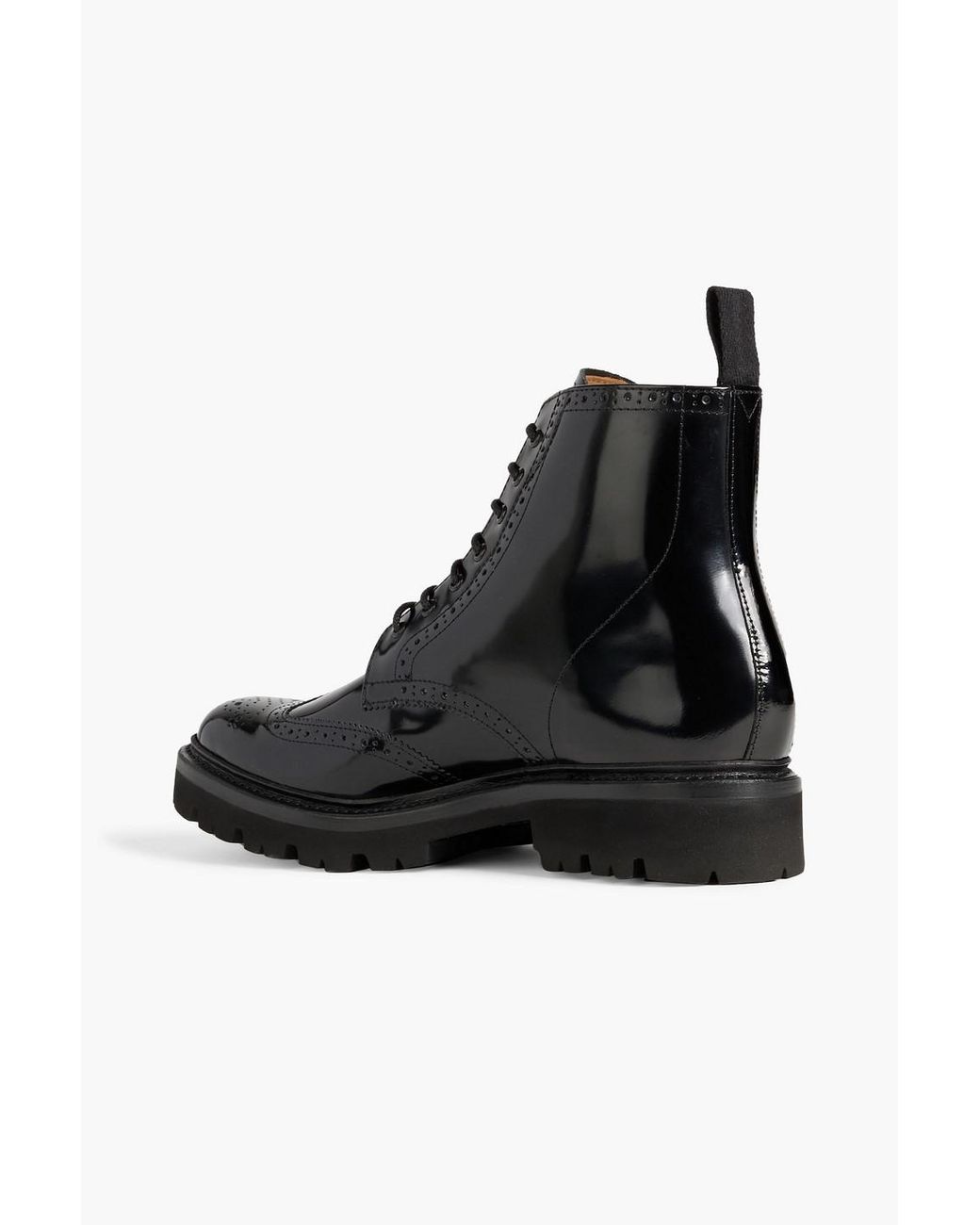 Grenson Emmaline Perforated Glossed-leather Combat Boots in Black | Lyst