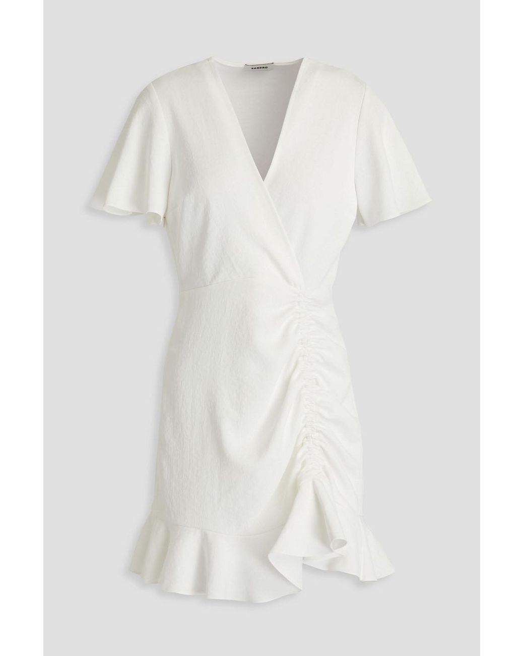 Sandro Wrap-effect Ruched Piqué Mini Dress in White | Lyst UK