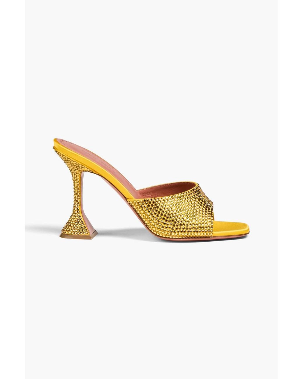 AMINA MUADDI Yellow Lupita Crystal-embellished Satin Mules