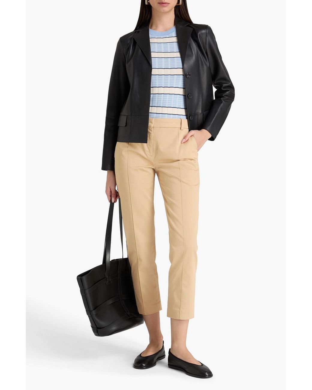 Tory Burch Natural Cropped Cotton-twill Tapered Pants