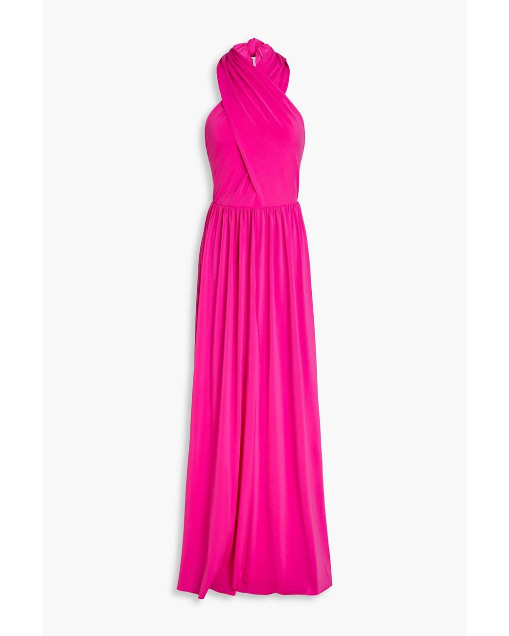 open lace back dress c.1978 Halston One Shoulder Draped Pink Nylon Jersey Full Length Maxi   Shrimpton Couture