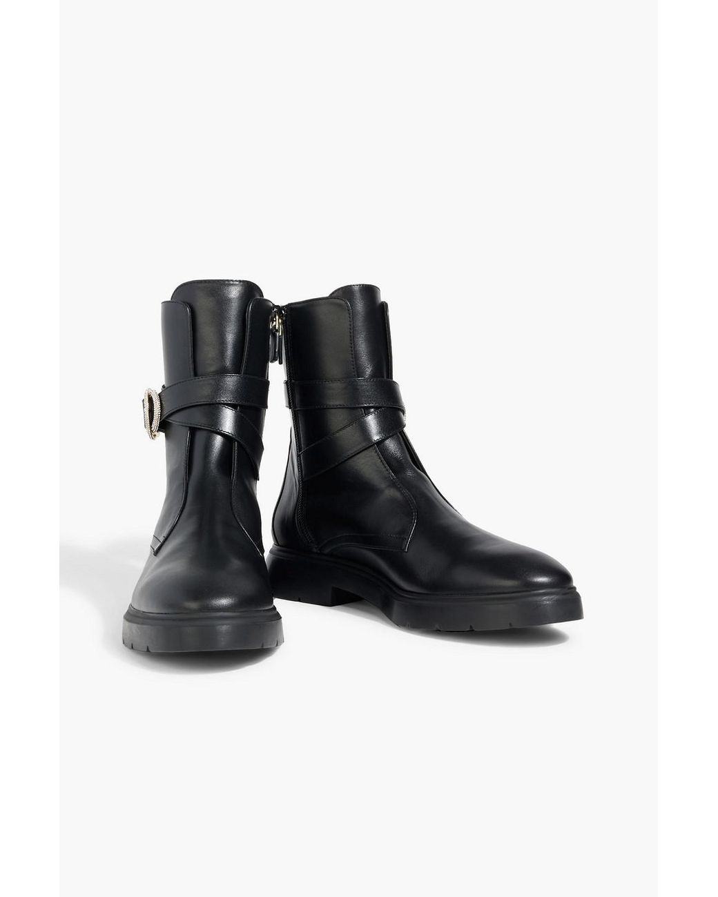 Stuart Weitzman Buckle embellished Leather Ankle Boots in Black Lyst