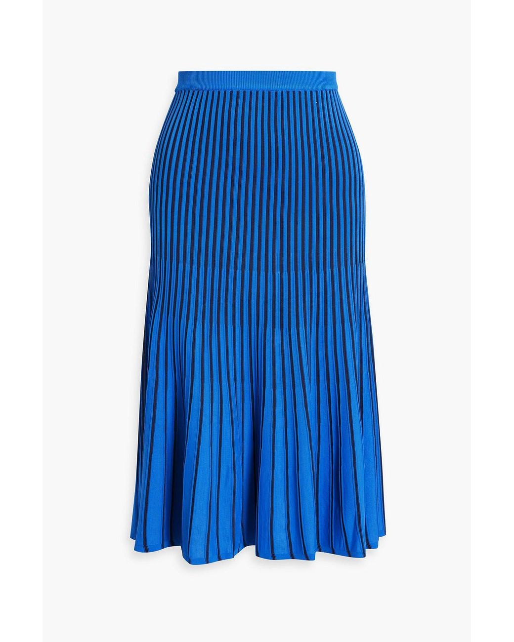 AMUR Pleated Striped Ribbed-knit Midi Skirt in Blue | Lyst