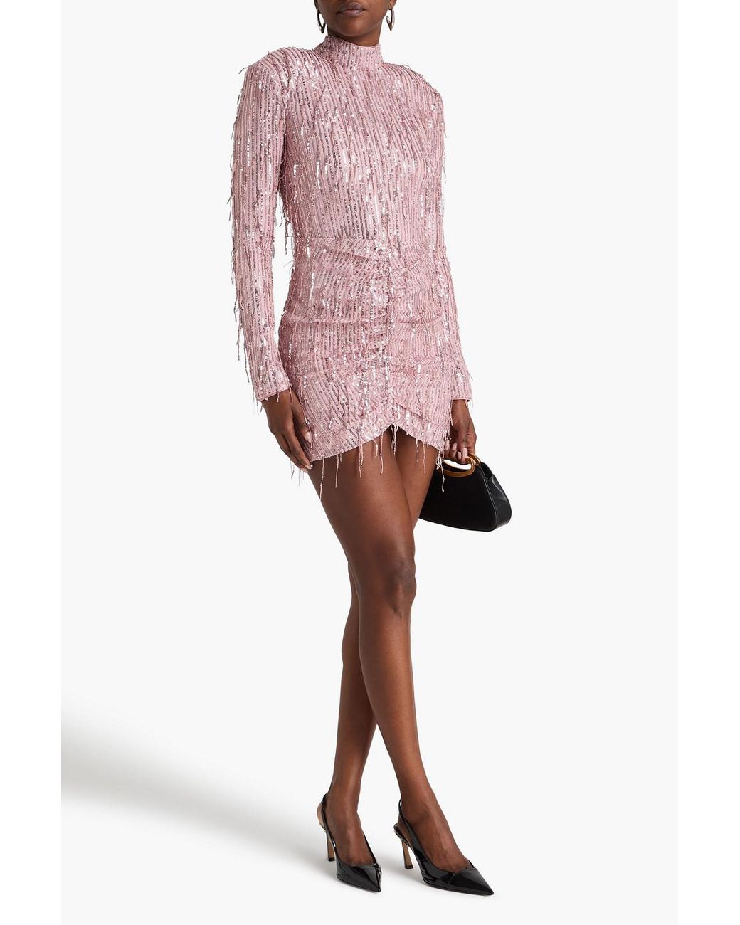 ROTATE BIRGER CHRISTENSEN Fringed Sequined Mesh Mini Dress in Pink | Lyst UK