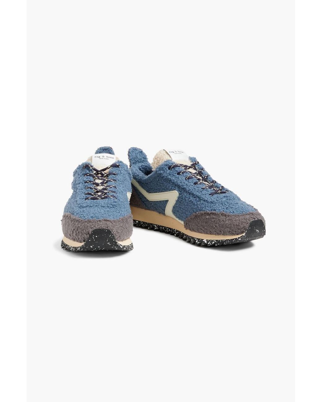 Rag & Bone Retro Runner Color-block Faux Shearling Sneakers in Blue | Lyst