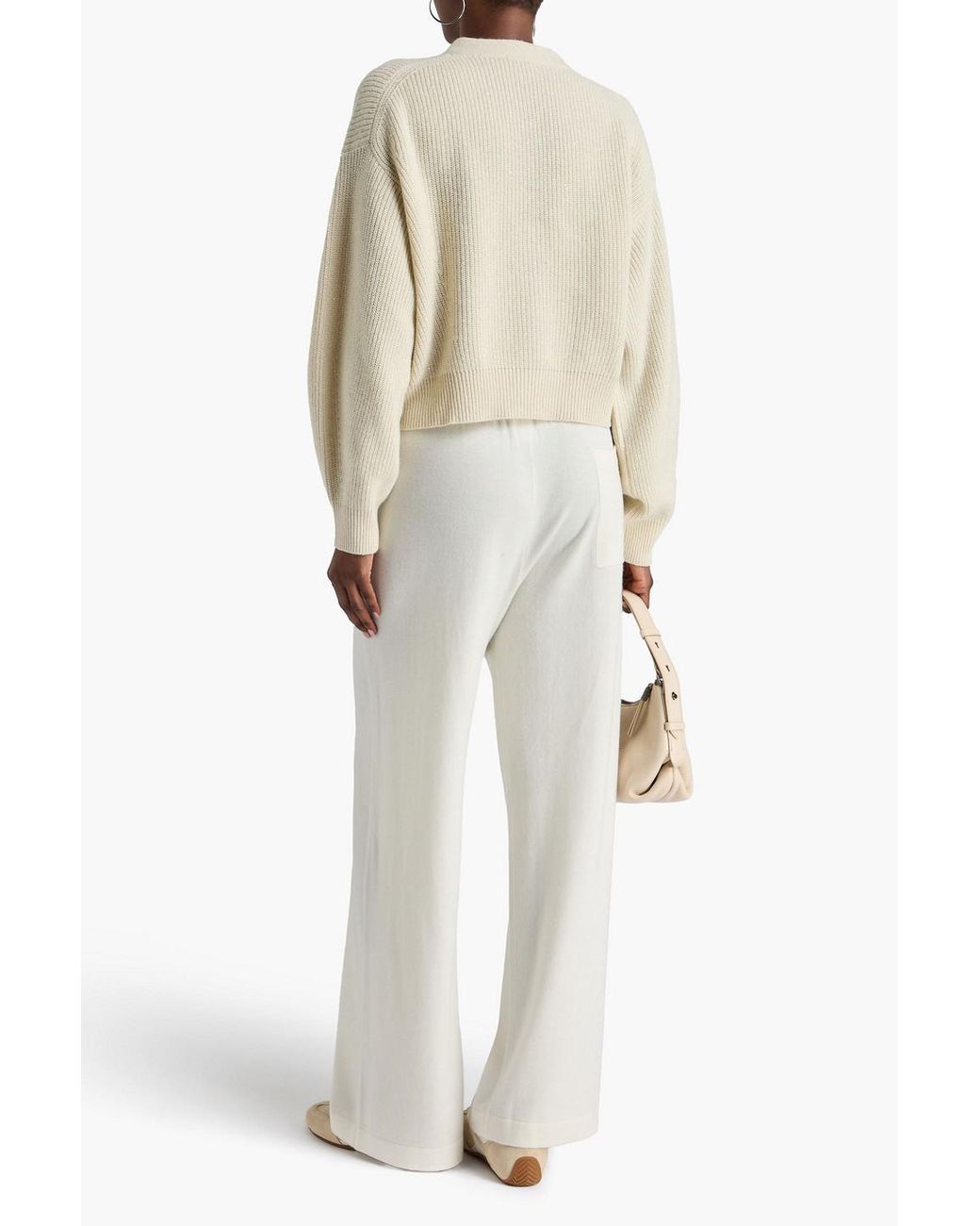 Brunello Cucinelli Natural Metallic Sequin-embellished Ribbed-knit Cardigan