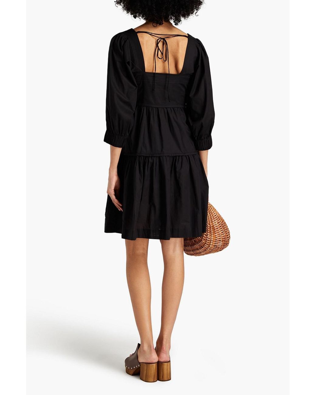 Three Graces London Black Bahni Tiered Cotton-poplin Mini Dress