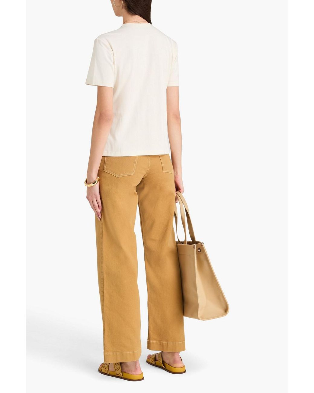 Tory Burch Natural Embellished Cotton-jersey T-shirt