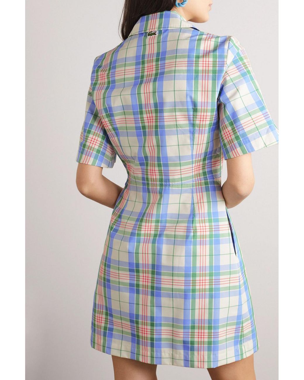 Lacoste Appliquéd Checked Cotton-blend Mini Shirt Dress in