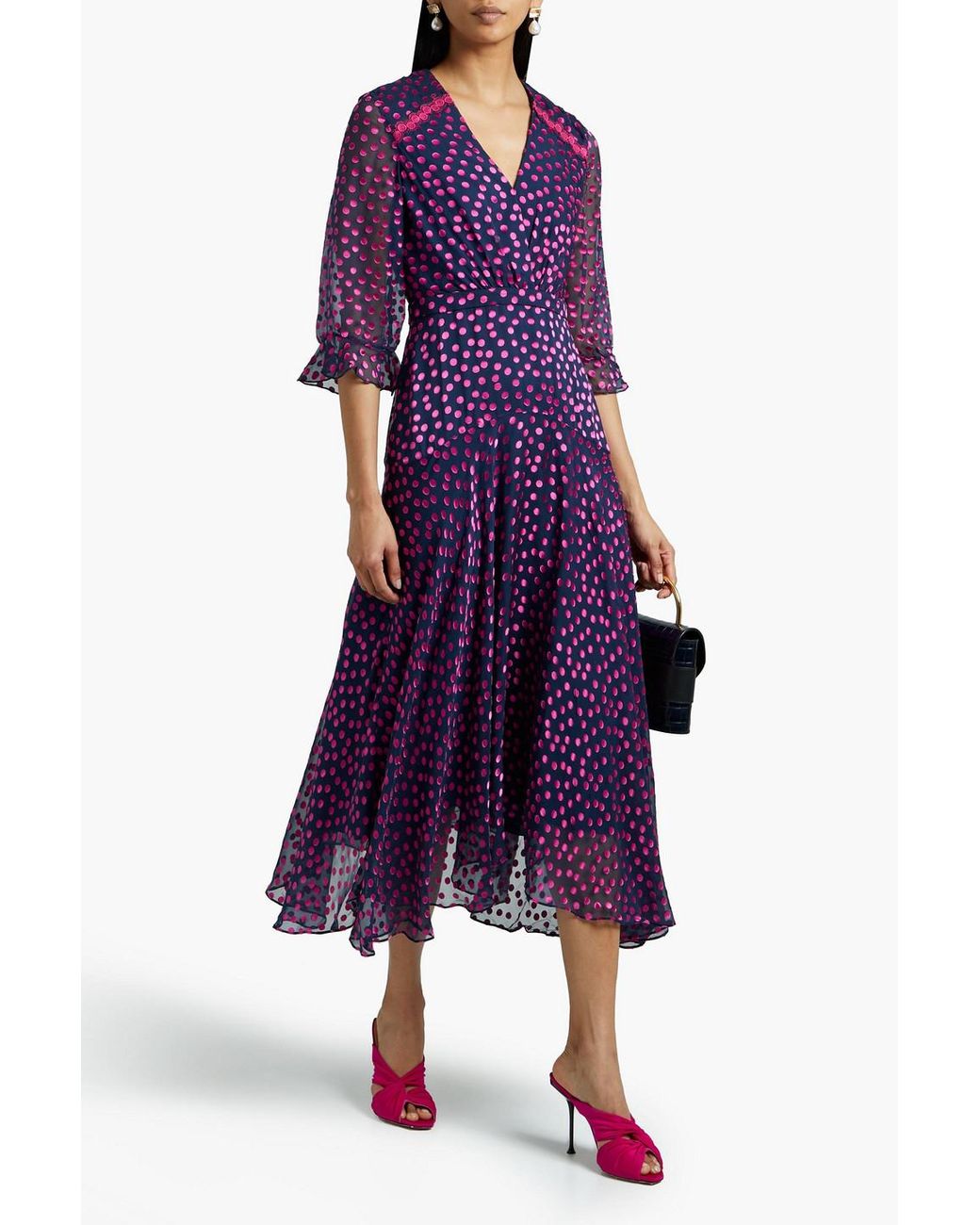 Flocked Silk-blend Chiffon Midi Dress 