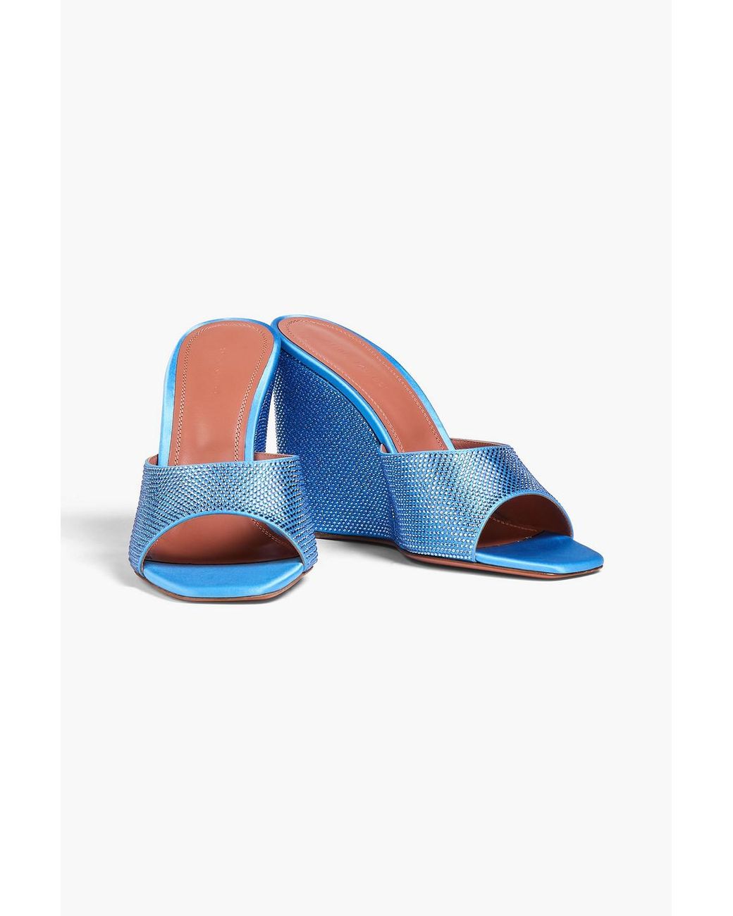 AMINA MUADDI Blue Lupita Iridescent Crystal-embellished Satin Wedge Mules