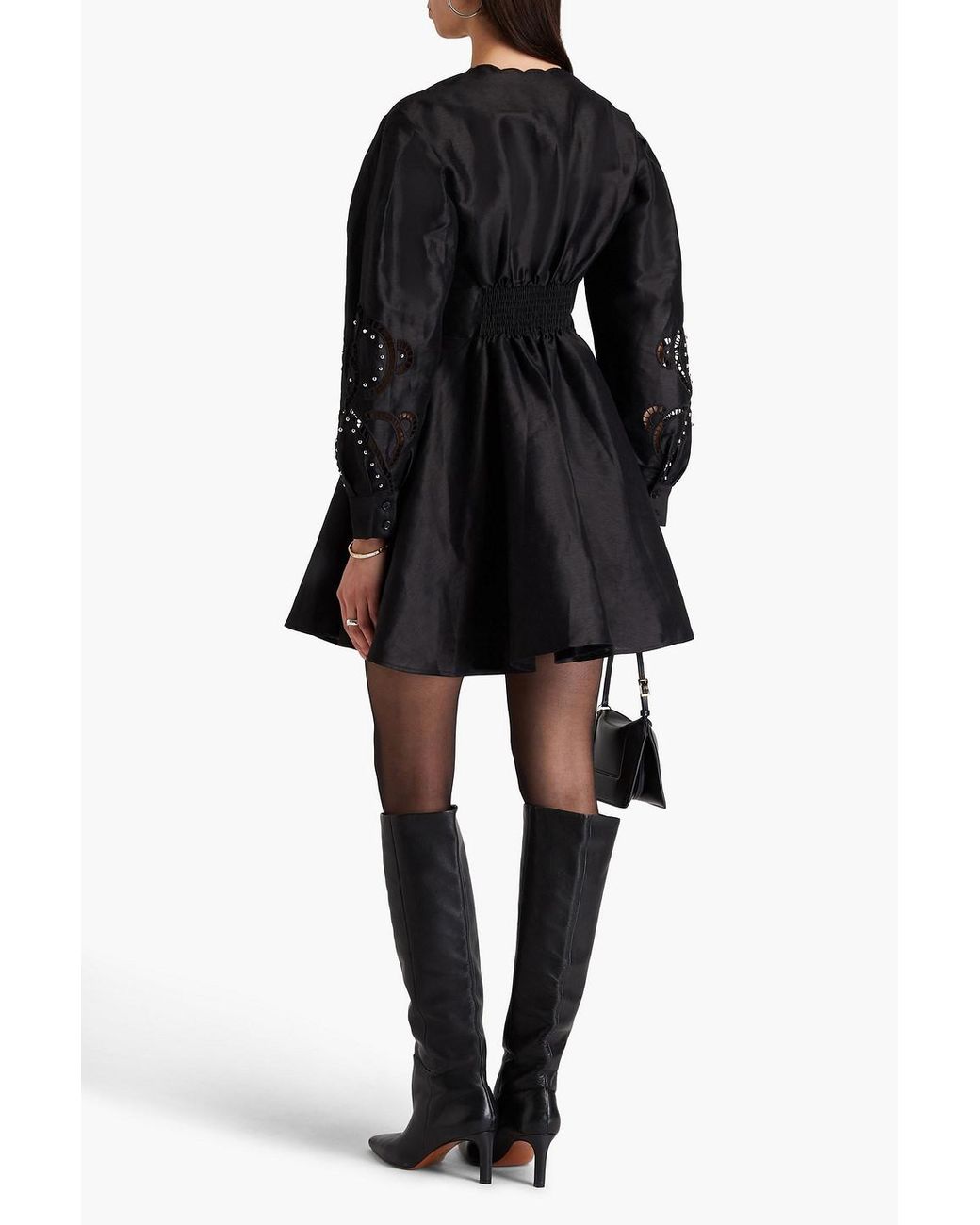 Maje Black Studded Linen-Blend Mini Dress