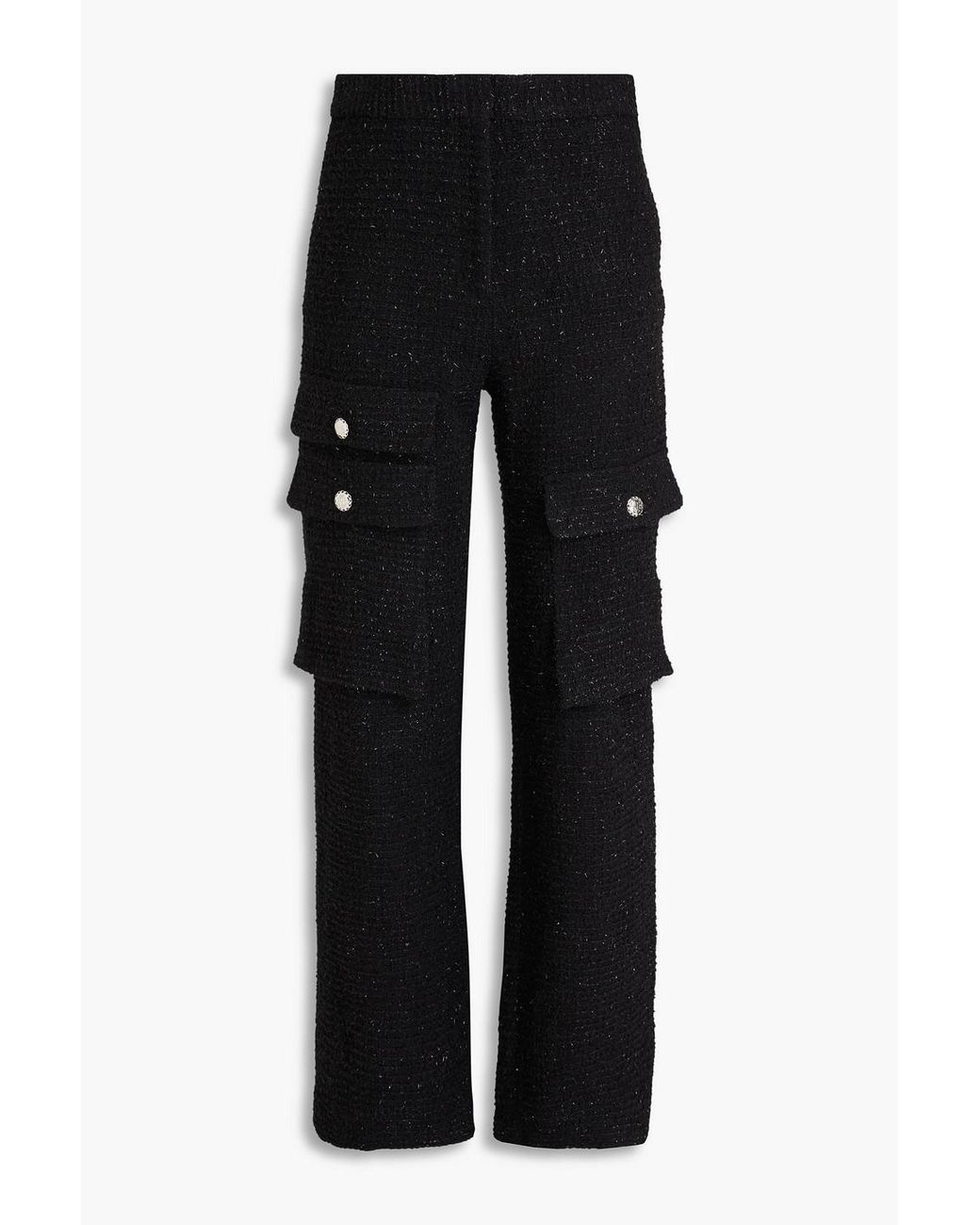 Maje Black Metallic Cotton-Blend Tweed Straight-Leg Pants