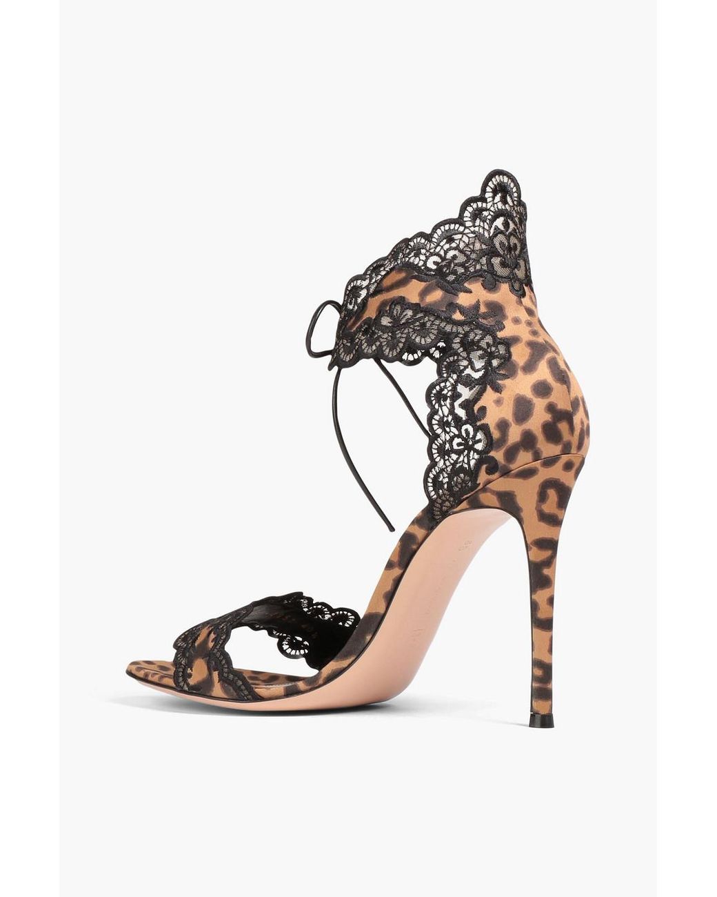 Gianvito Rossi Leopard-print Lace-trimmed Silk-satin Sandals in White | Lyst  Canada