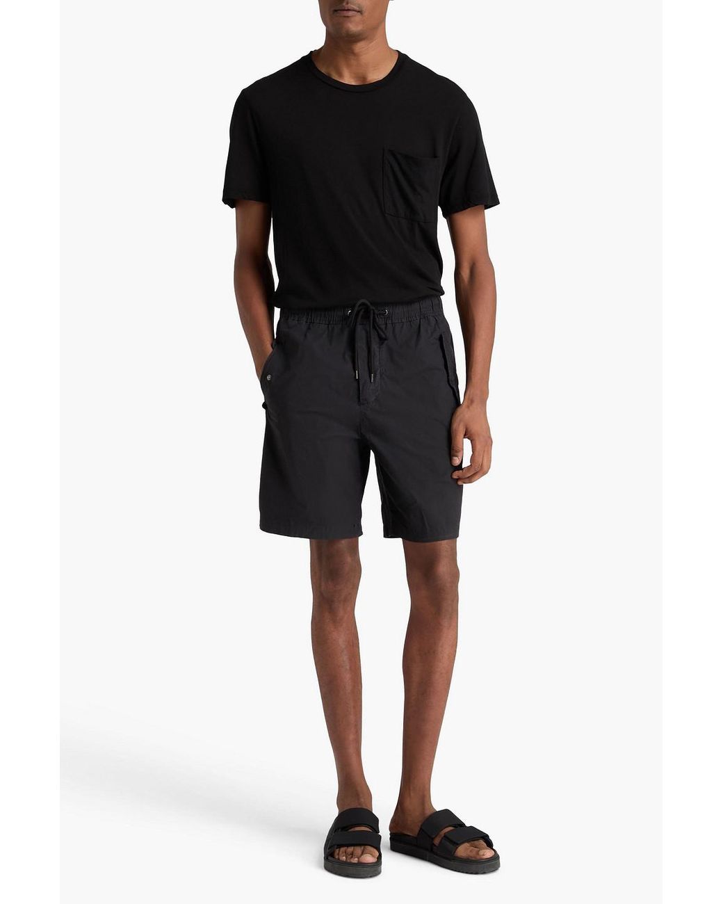 James Perse Black Relaxed Stretch-Cotton Poplin Drawstring Shorts for men