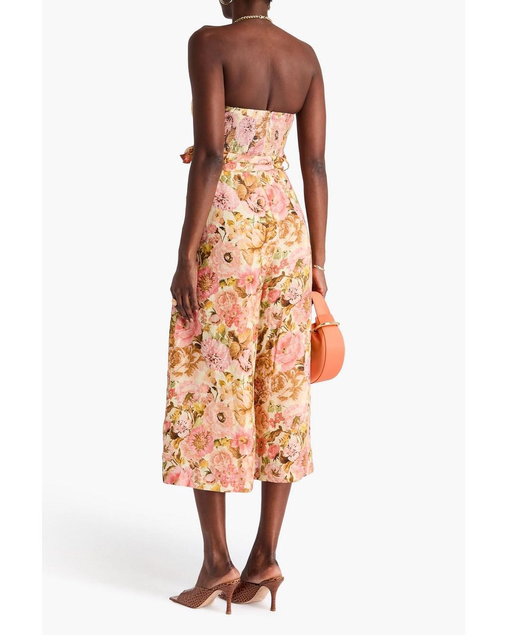 Zimmermann Pink Strapless cropped floral-print linen-blend jumpsuit