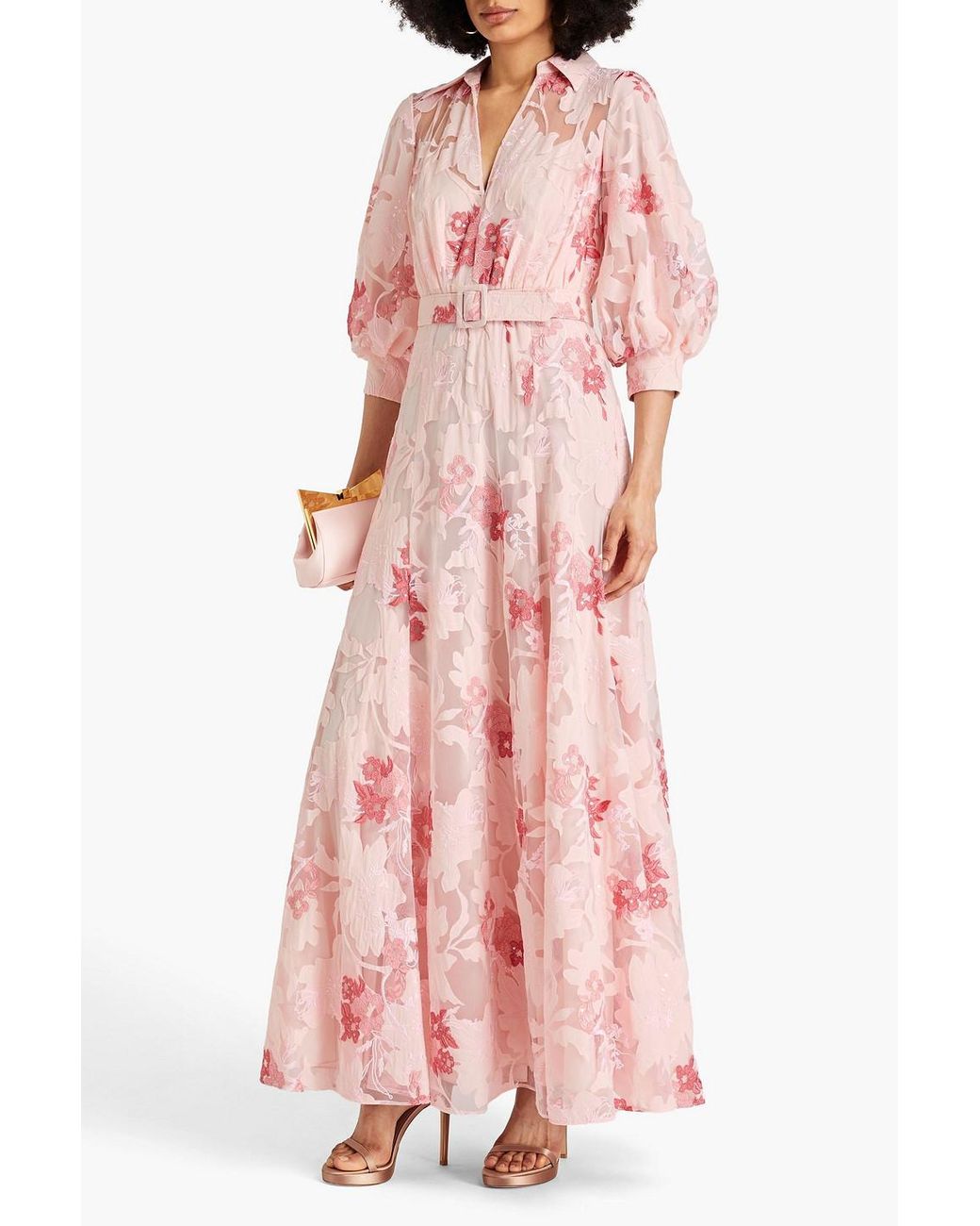 chinese dress ladies Nelle Floral Print Pleated Maxi Dress by Jewel Badgley Mischka main image 1