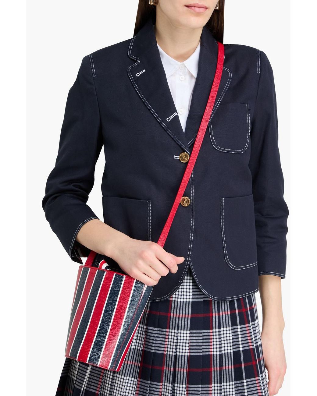 Thom Browne Red Striped Pebbled-Leather Cross-Body Bag