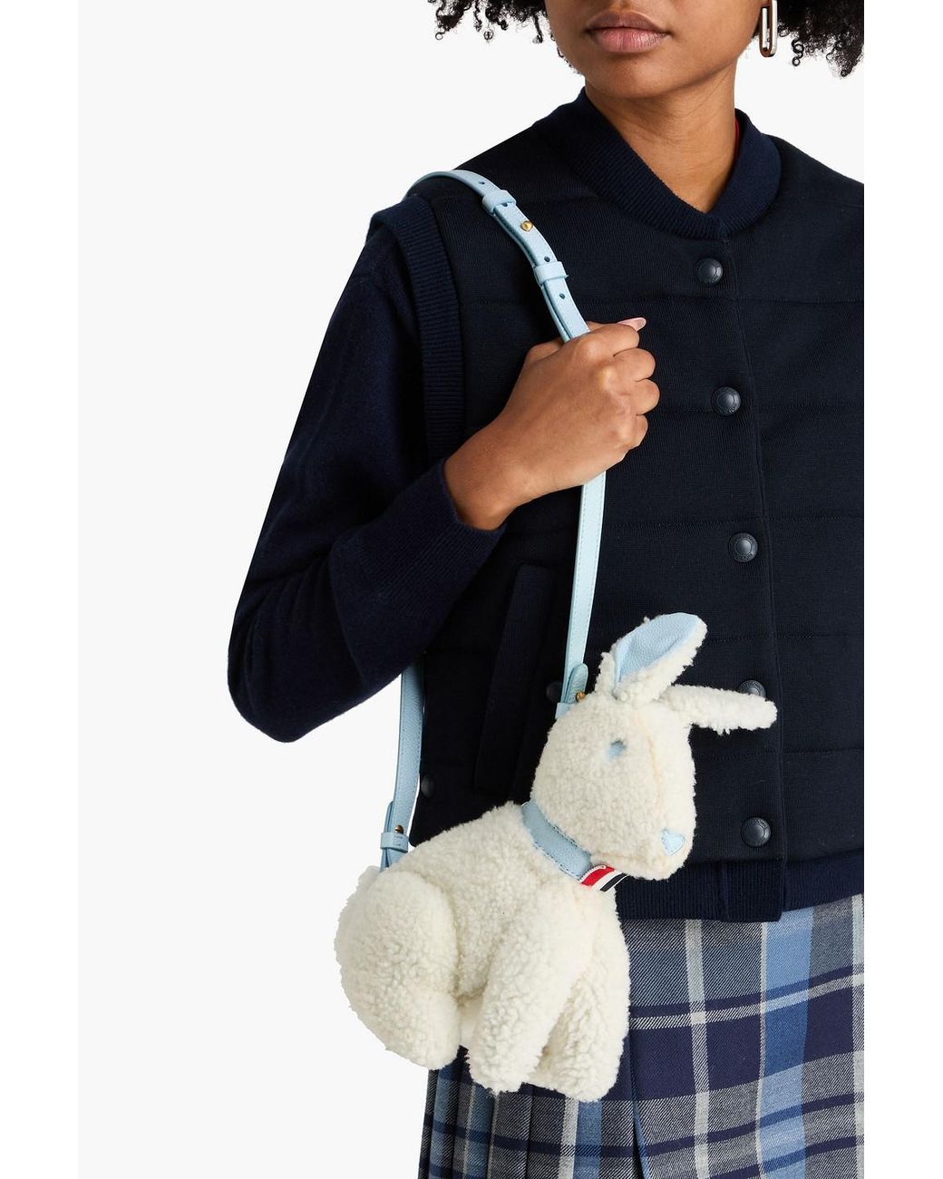 Thom Browne White Rabbit Small Leather-Trimmed Shearling Cross-Body Bag