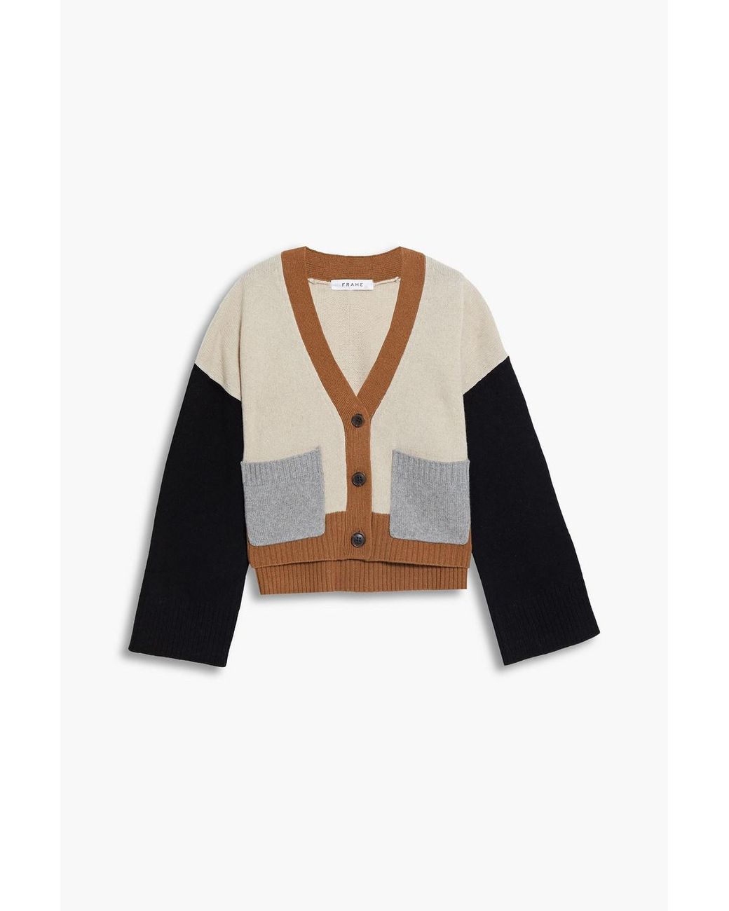 FRAME Color-block Cashmere Cardigan in Natural | Lyst FRAME Color-block Cashmere Cardigan in Natural | Lyst