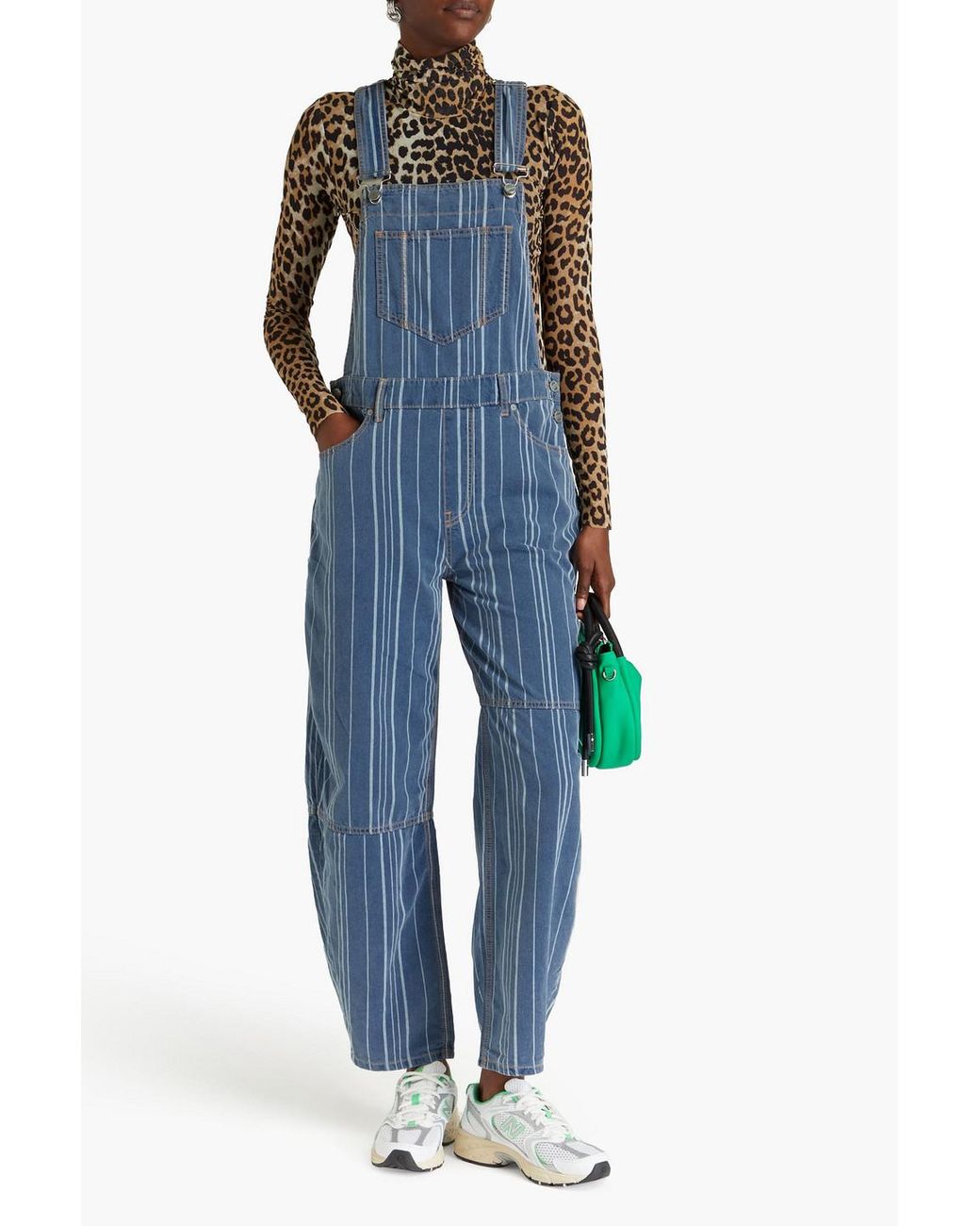 Ganni Striped Denim Overalls in Blue | Lyst UK