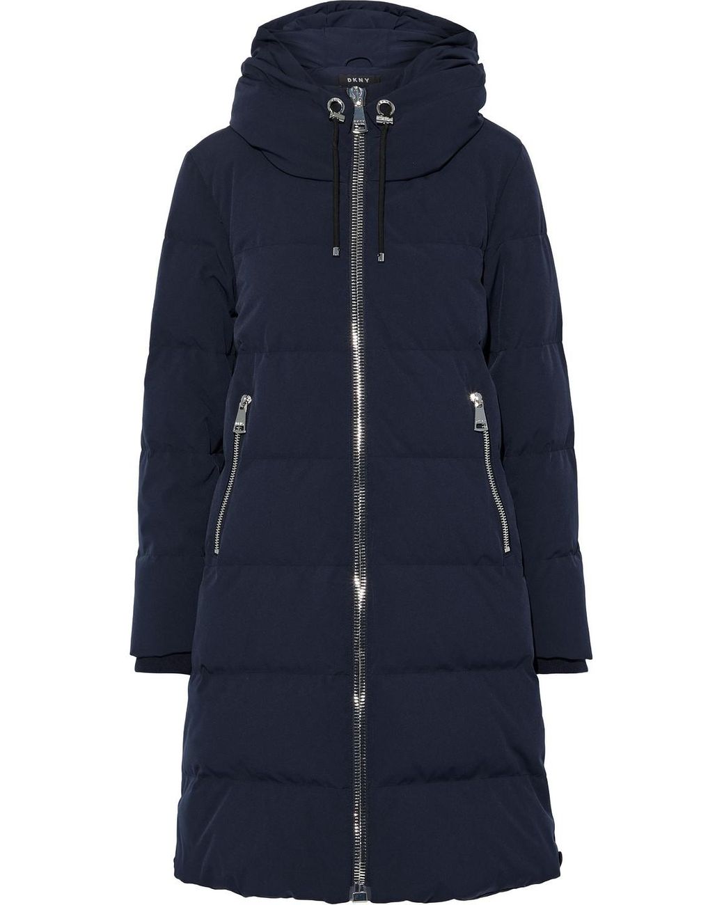 DKNY Synthetic Quilted Shell Hooded Down Coat Navy in Blue - Lyst