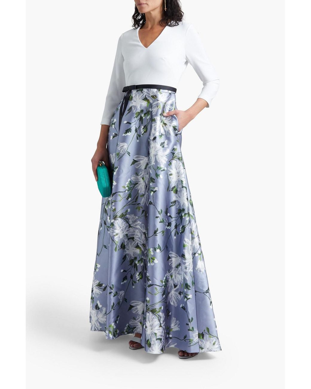 THEIA Belted Floral-print Satin-twill ...