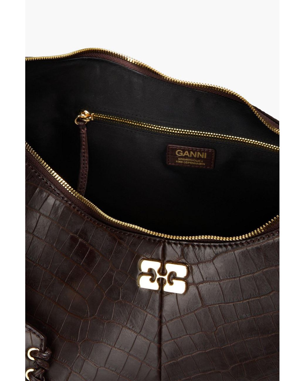 Ganni Black Croc-Effect Leather-Blend Shoulder Bag