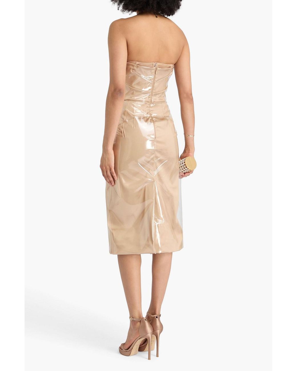 Dolce & Gabbana Kim Kardashian Strapless Pvc And Satin Midi Dress in  Natural | Lyst Canada