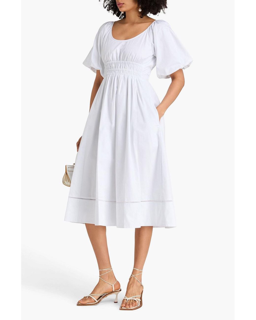 Tory Burch White Shirred Cotton-poplin Midi Dress