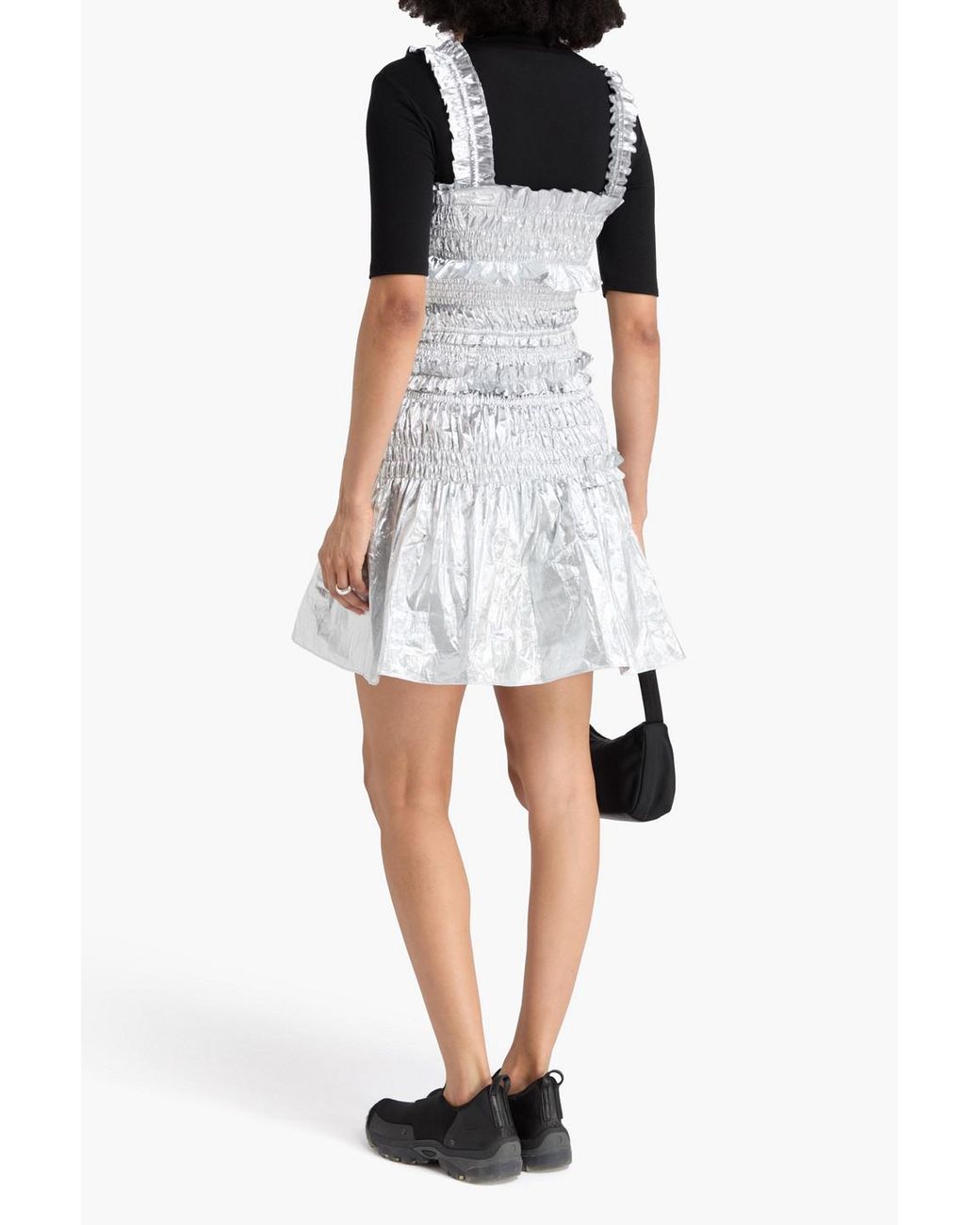 CECILIE BAHNSEN White Oona Shirred Lamé Mini Dress