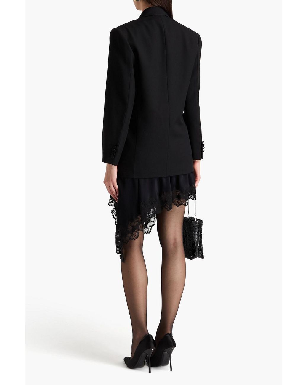 Victoria Beckham Black Double-breasted Satin-paneled Crepe Blazer